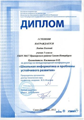 Дипломы международной конференции 2012